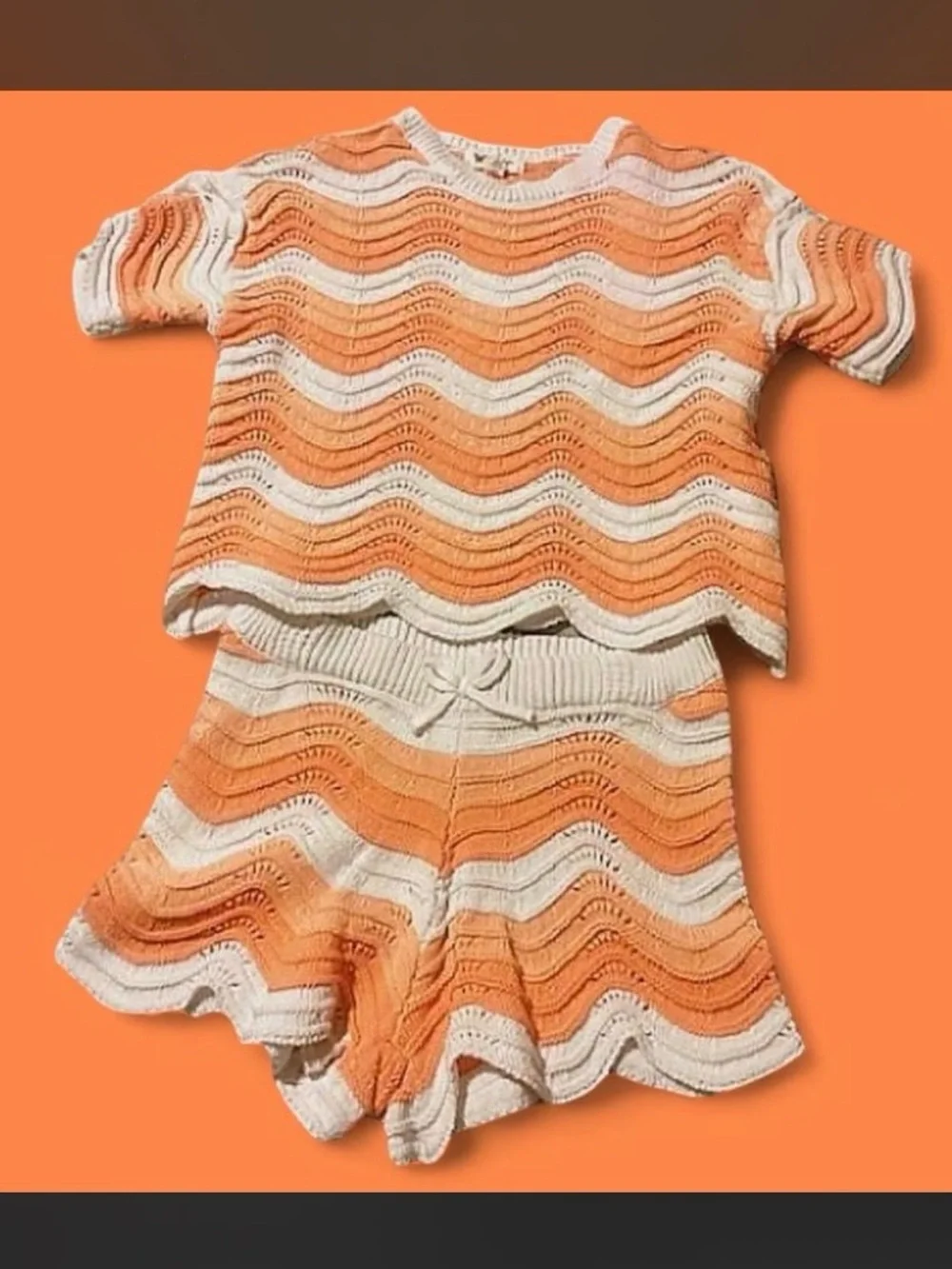 Jessica Simpson Girls Crochet Knit 2-Piece Short Set Orange Cream Size Medium